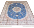 Handwoven Persian Silk Rug 9x12 with traditional floral medallion design