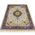 Luxury Persian Medallion Rug with Ivory field and Burgundy floral border, traditional 6x9 oriental carpet. 
