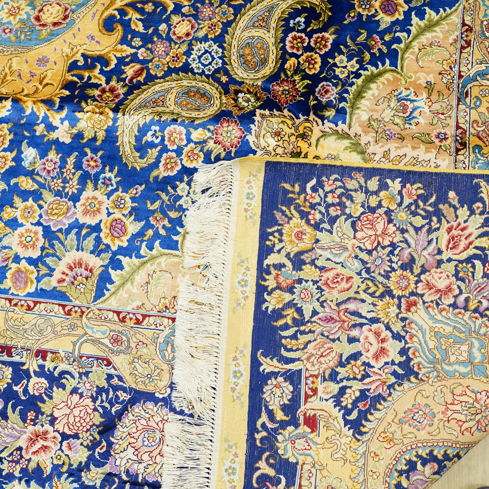 End fold of Sapphire luxury Persian silk rug