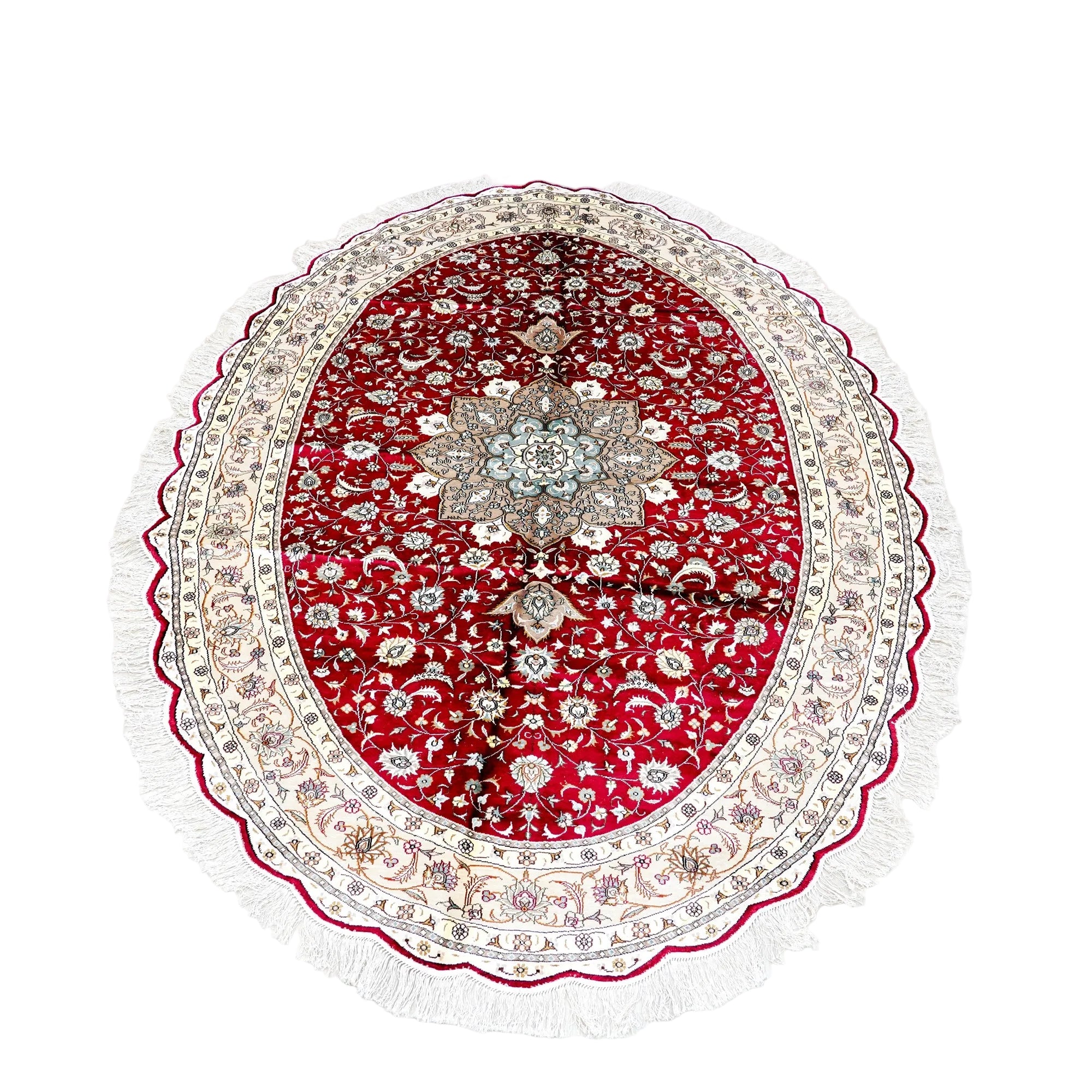 Luxury Ruby Oval Medallion Silk Rug
