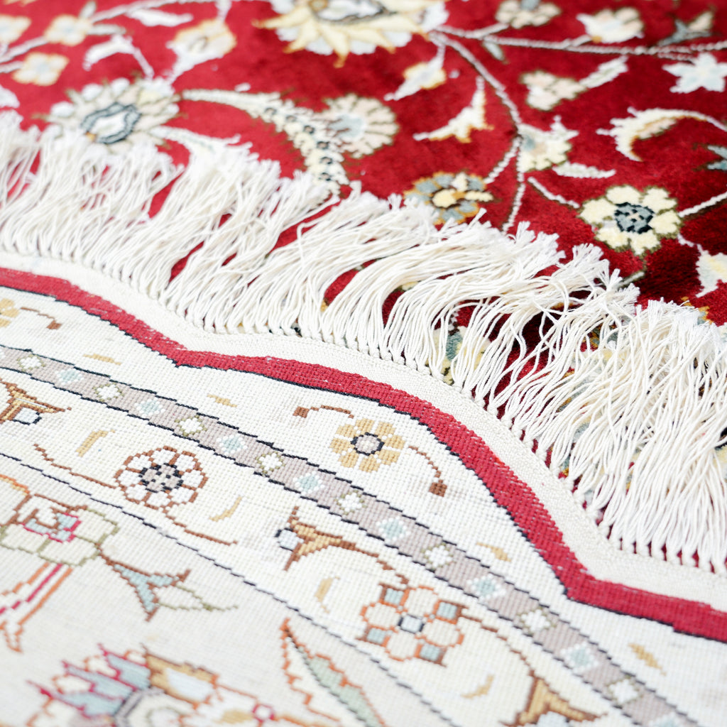 End fold of Qom Silk Rug