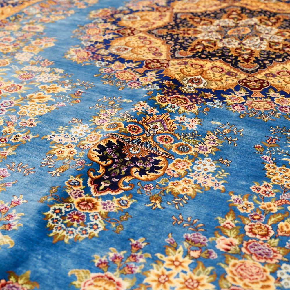 Design of Luxury Tabriz Sapphire Medallion silk rug centre piece 