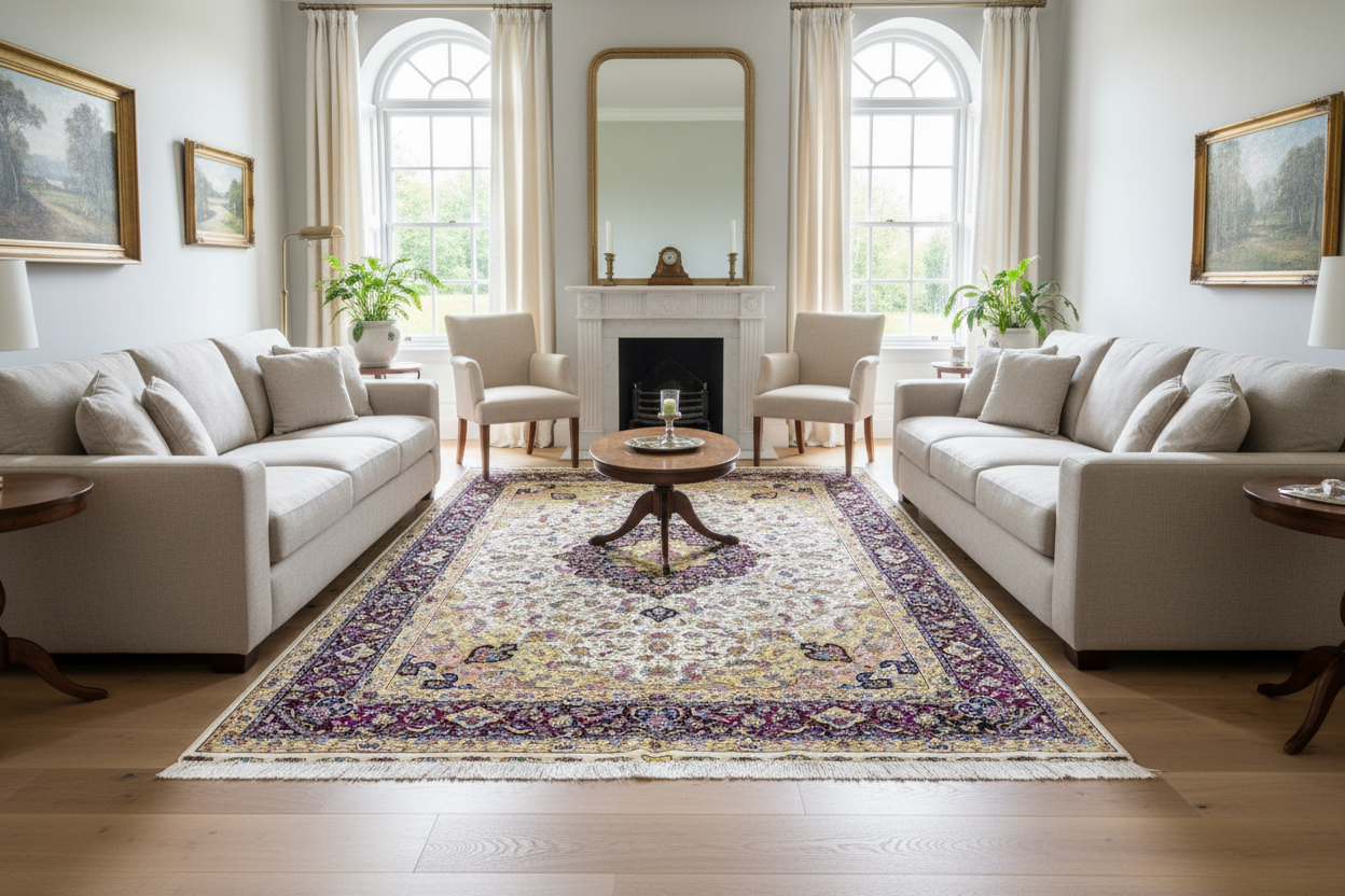 The Isfahan Ivory & Amethyst Medallion Rug - 6x9