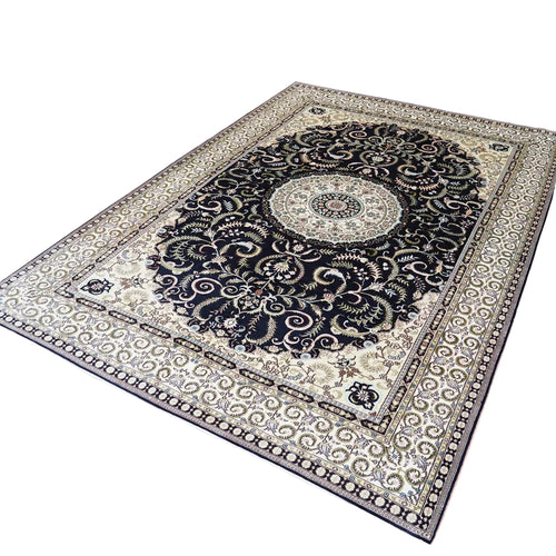 Side angle of whole obsidian medallion rug