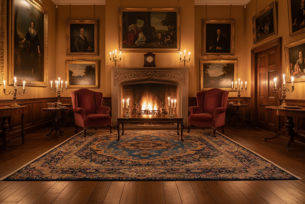 The Tabriz Sapphire Medallion Rug in a old British home 