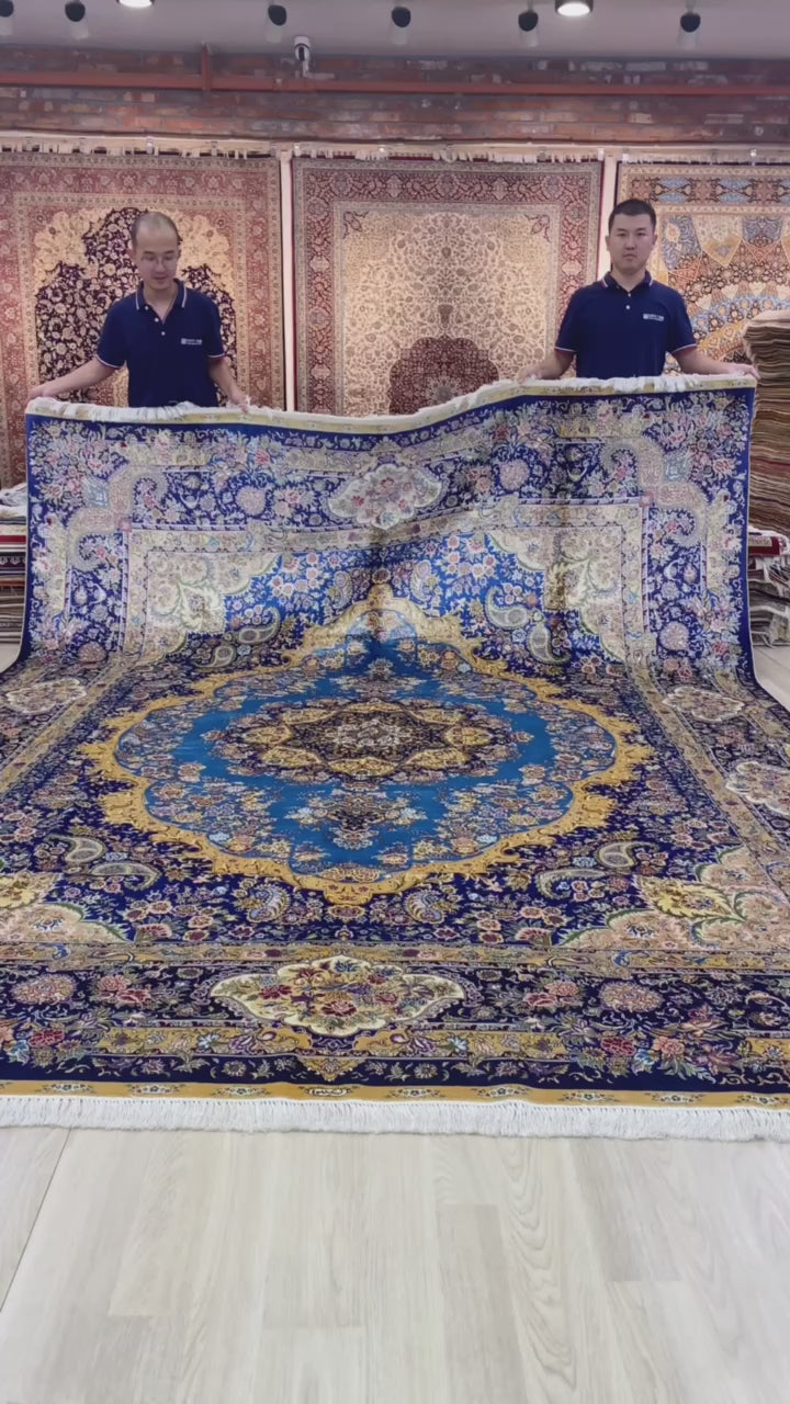 The Tabriz Sapphire Medallion Silk Rug 